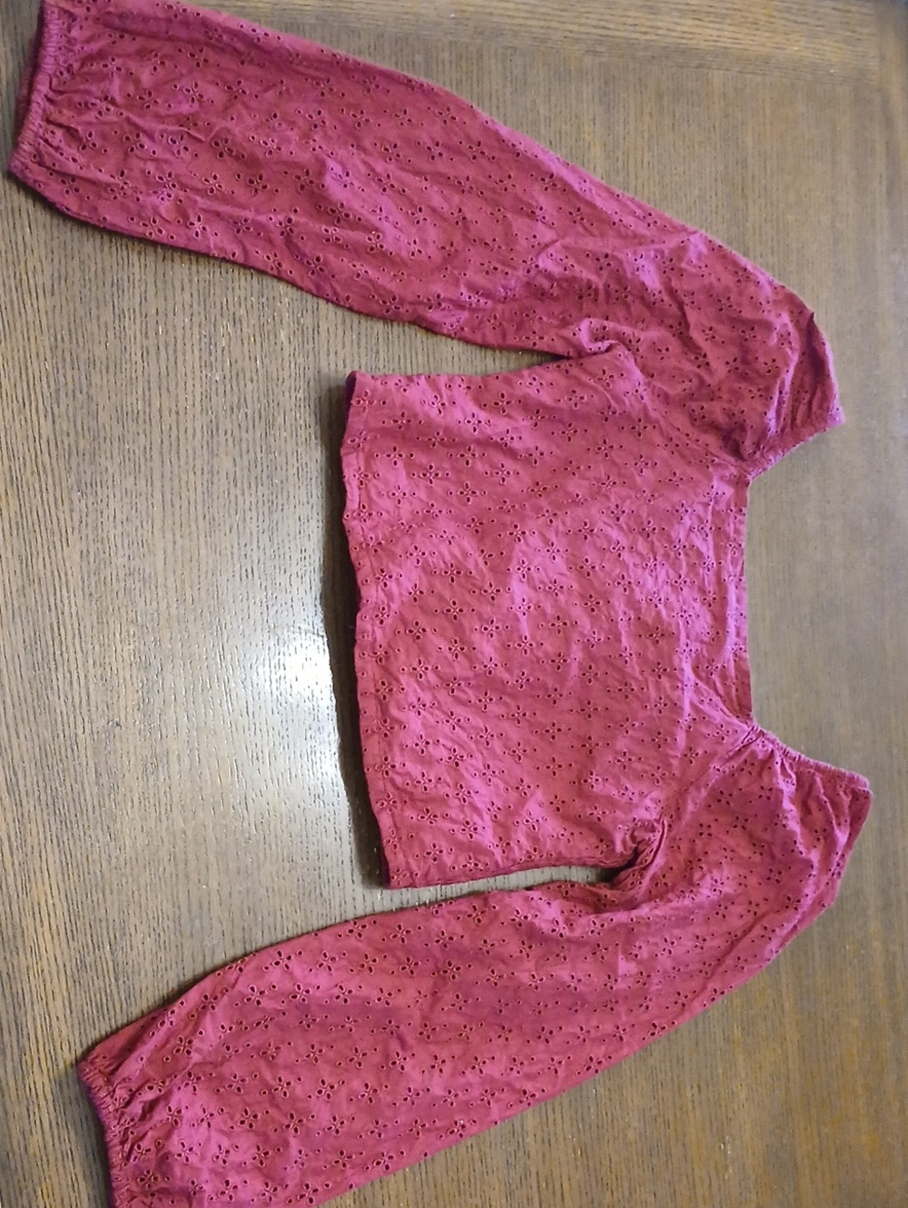 GAP Raspberry Off-the-Shoulder Eyelet Long Sleeve